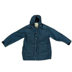 Woolrich Mens M Hooded Field Parka Jacket Slate Blue Cargo Pockets Lined Vintage